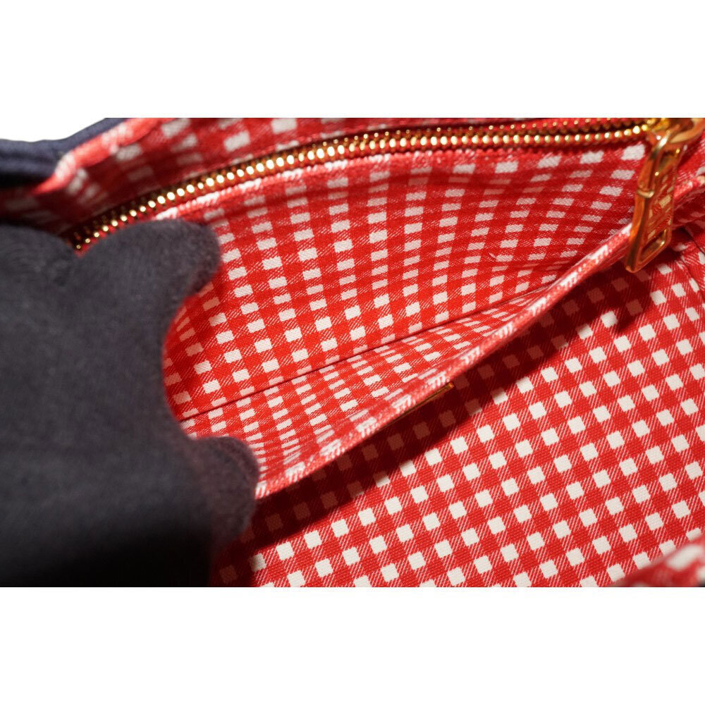 Prada Canapa Tote Bag Navy Blue Red Check